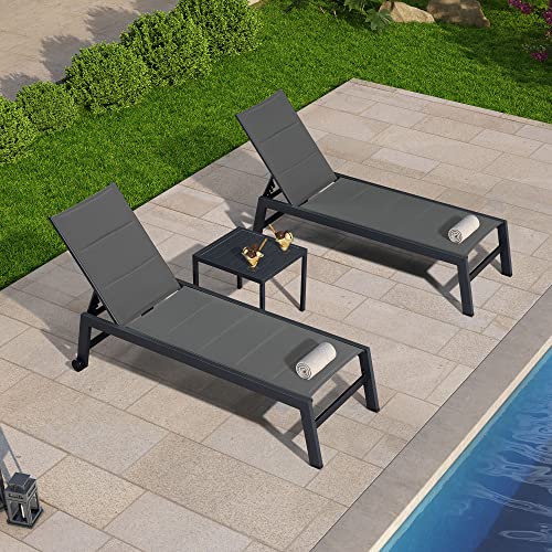 PURPLE LEAF Outdoor Chaise Lounge Set of 2 Aluminum Patio Lounge Chair with Wheels and Side Table Pool Chaise Lounge Chair for Outdoor Backyard Poolside Grey