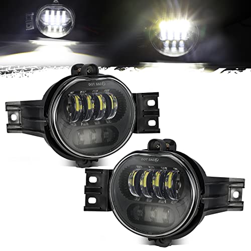 Partsam 2x LED Fog Lights Lamps Assembly Compatible with Ram 1500 2002-2008, Ram 2500 3500 2003-2009, Durango Truck 2004-2006 Driver and Passenger Side Die-Cast Aluminum Housing Black DOT Approved