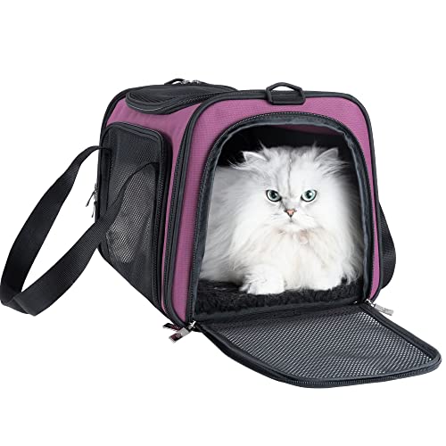 Easy Vet Visit Pet Carrier for Medium Cats and Small Dogs. Safe, Comfortable and Convenient. Airline Approved, Top Loading and Collapsible (Viva Magenta)