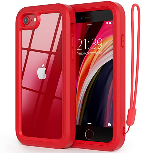 WXR for iPhone SE case 2022/2020,iPhone 8/7/6S/6 case,Soft Silicone Bumper & Crystal Clear Hard PC Back and Inner,3in1 Heavy Dropproof Case for iPhone SE 3rd/2nd 4.7 inch. (Red)