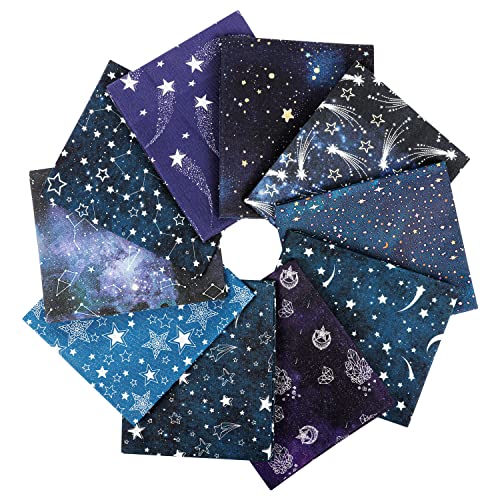 Craftido -21 Options- 100% Cotton Quilting Fabric Bundles 10pcs Fat Quarters 18x21-Medium Weight 5.2 oz- for Quilting, Sewing Project, Patchwork, DIY Crafts  Starry Sky