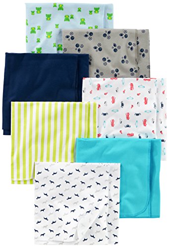 Simple Joys by Carter's Unisex Babies' Flannel Receiving Blankets, Pack of 7, Blue/White, One Size