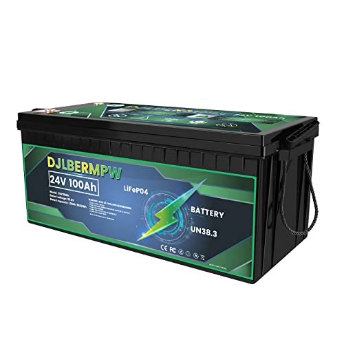 DJLBERMPW 24V 100Ah Lifepo4 Lithium Battery 2560W Load Power Batteries Built-in 100A BMS Lithium Batteries 4000+ Deep Cycle Lithium Iron Phosphate Rechargeable Battery for Solar,RV,Golf Cart,Off-Grid