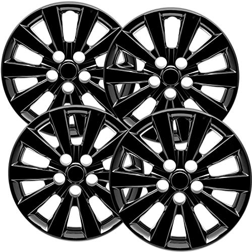 Hub-Caps Compatible with Select Nissan Sentra (Set of 4) 16 Inch Ice Black Wheel Covers - Car Accessories for 16 inch Wheels - Snap On Hubcap, Auto Tire Replacement Exterior Cap