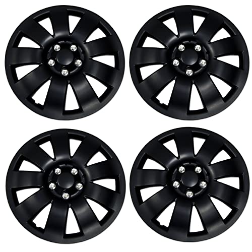 Tuningpros WC3-16-721-B - Pack of 4 Hubcaps - 16-Inches Style Snap-On (Pop-On) Type Matte Black Wheel Covers Hub-caps