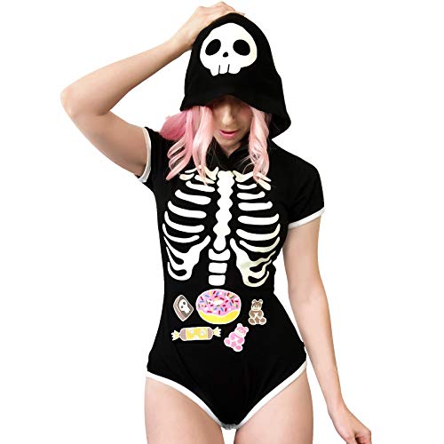 Littleforbig Adult Baby Diaper Lover (ABDL) Button Crotch Adult Baby Onesie Bodysuit  Sweet Reaper Night-Glow Halloween