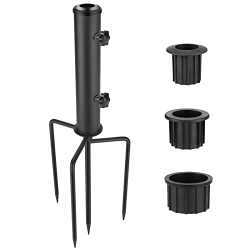 SLIIMU Inground Umbrella Stand Anchor with 4 Spike, Stainless Steel Grass Umbrella Ground Stake, Outdoor in Ground Parasol Base Mount, Metal Patio Umbrella Stand Holder for Beach,Sand,Yard,Lawn(Black)