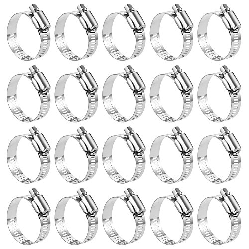 LOKMAN 20 Pack Stainless Steel Hose Clamp Adjustable 7/8'' - 1-1/2'' (21-38mm) Worm Gear Hose Clamp, Metal Fuel Line Pipe Clamp for Plumbing, Automotive And Mechanical Application