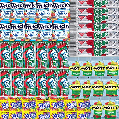Fruit Snacks Bulk (50 Count) - Fruit Snacks Individual Packs and Gummies with Mott's Medleys Fruit Snacks, Welches Mixed Fruit Snacks, Gushers, Fruit by the Foot and Fruit Roll-Ups by Bussin Boxes