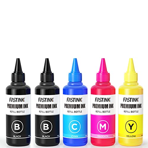 FASTINK 4 Color Ink Refill kit for HP 950 951 932 933 60 61 952 902 901 62 63 21 22 920 940 934 564 711 970 971 94 95 96 Ink Cartridges, (2 Black 1 Cyan 1 Magenta 1 Yellow) 100ML x5 Bottle