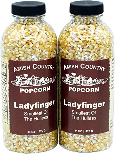 Amish Country Popcorn | 2-14 oz Bottles | Ladyfinger Popcorn Kernels | Old Fashioned, Non-GMO and Gluten Free (2-14 oz Bottles)