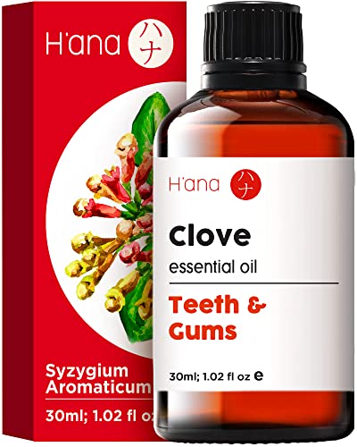 Hana Clove Oil for Tooth Aches & Pain - 100% Pure and Natural Clove Essential Oil - Therapeutic Grade Clove Oil Essential Oil - Clove Oil for Hair Growth, Skin, Teeth & Gums (1 fl oz)