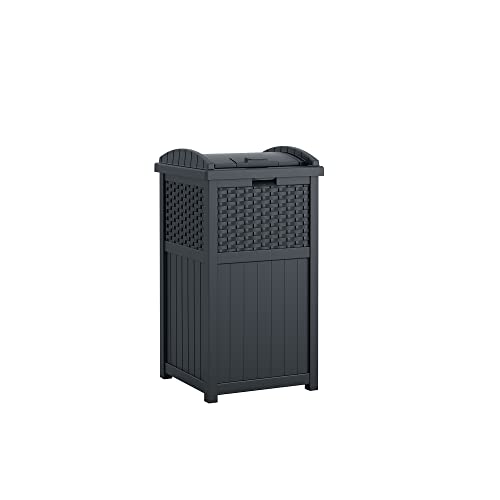 Suncast 33 Gallon Resin Outdoor Hideaway Patio Trash Can, Cyberspace Grey