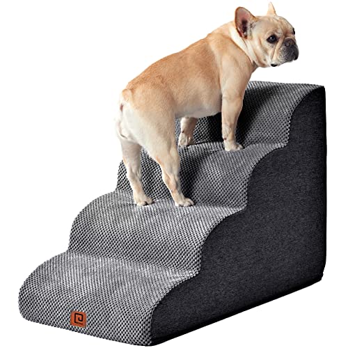 EHEYCIGA Dog Stairs for High Beds, 4-Step Dog Steps for Small Dogs and Couch, Pet Stairs for Small Dogs and Cats, and High Bed Climbing, Non-Slip Balanced Dog Indoor Step, Grey, 2/3/4/5 Steps