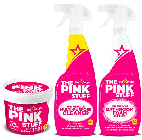 Stardrops - The Pink Stuff - The Miracle Cleaning Paste, Multi-Purpose Spray, And Bathroom Foam 3-Pack Bundle (1 Cleaning Paste, 1 Multi-Purpose Spray, 1 Bathroom Foam)