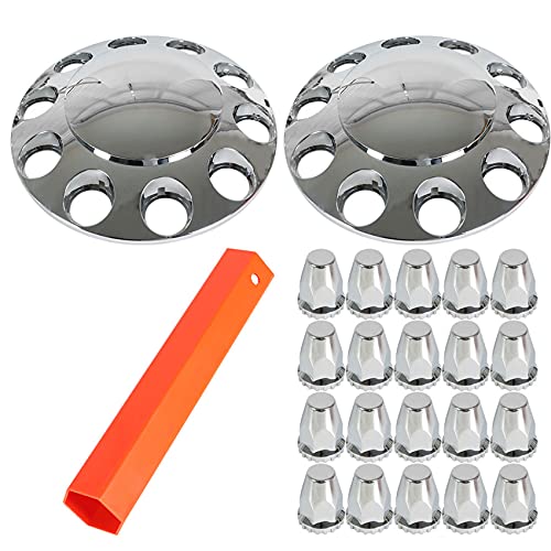 labwork Chrome Front Wheel Covers Hub Axle Plastic ABS 33mm Nut Covers 1 Pair for 22.5 in & 24.5 in Semi Truck Wheels