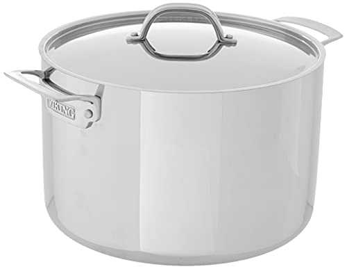 Viking Culinary 3-Ply Stainless Steel Stock Pot, 12 Quart, Includes Metal Lid, Dishwasher, Oven Safe, Works on All Cooktops including Induction