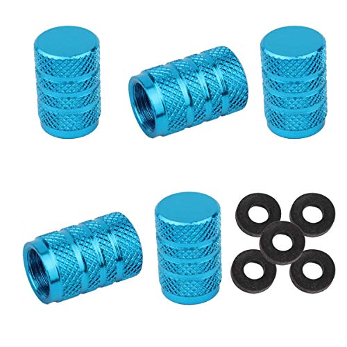 Winka 5 Pcs Aluminum Round Style Wheel Tire Valve Stem Caps Sky Blue