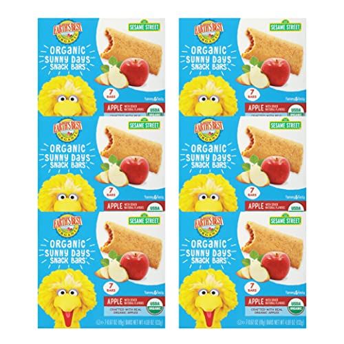 Earth's Best Organic Kids Snacks, Sesame Street Toddler Snacks, Organic Sunny Days Snack Bars for Toddlers 2 Years and Older, Apple with Other Natural Flavors, 7 Bars per Box (Pack of 6)