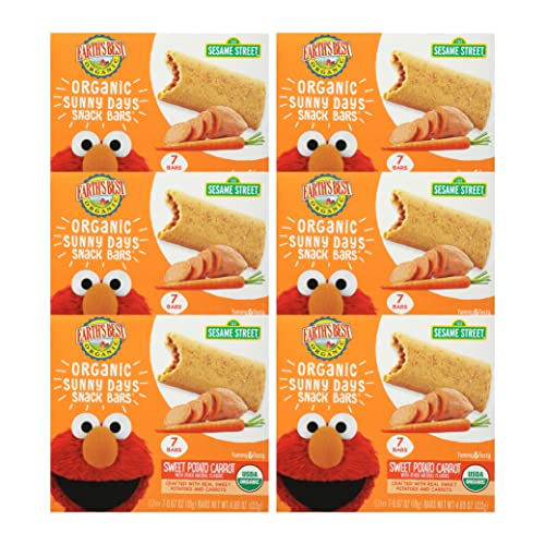 Earth's Best Organic Kids Snacks,Sesame Street Toddler Snacks,Organic Sunny Days Snack Bars for Toddlers 2 Years and Older,Sweet Potato and Carrot with Other Natural Flavors,7 Bars per Box (Pack of 6)