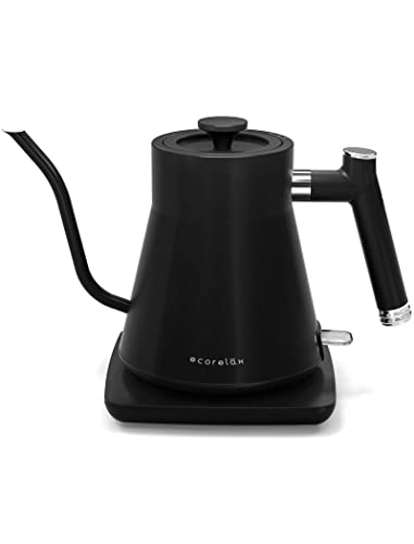 ECORELAX Gooseneck Electric Kettle, Pour Over Coffee and Tea Kettle, 100% Stainless Steel Inner with Leak Proof Design, 1200W Rapid Heating, Strix Boil-Dry Protection, 0.8L, Matte Black