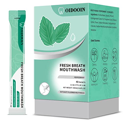 Oidooin Mouthwash Packets  Single Mouthwash Strips for Fresh Breath,Airline Approved Travel Mouthwash Packets,Great for After Meals, Hotels,Dating Too (0.37 Fl OZ(Pack of 40))