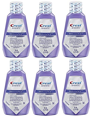 Crest 3D White Brilliance Teeth Whitening Mouthwash, Clean Mint, Travel Size 1.2 oz (36ml) - Pack of 6