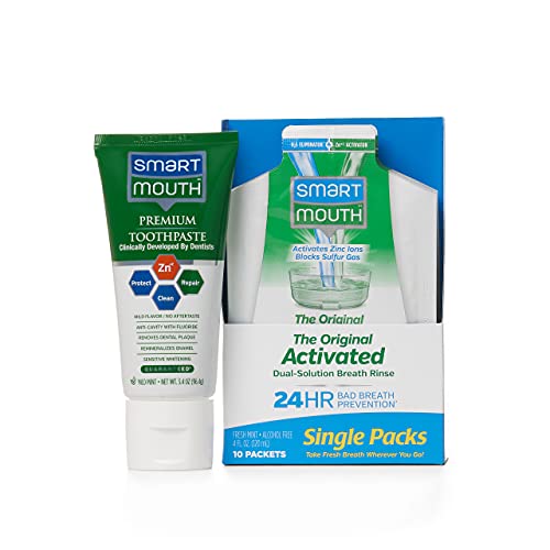 SmartMouth Premium Toothpaste & Original Activated Mouthwash Travel Single Packs, Mint