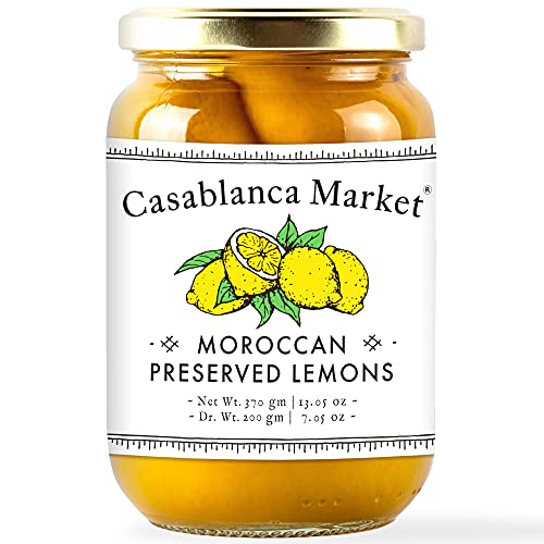 CASABLANCA MARKET Moroccan Preserved Lemons  Authentic Moroccan Preserved Lemons in Jar  Whole Non-GMO Preserved Lemon  Preserved Lemons for Couscous or Tagine Pot for Moroccan Cooking (13oz)