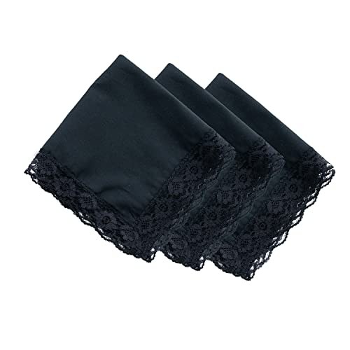 SrffbreMeOly Woemsn Handkerchiefs White Soft Cotton Embroidery Black Ladies Lace Hankies Black 3Pieces black One Size