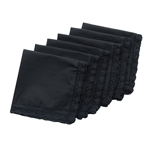 CoCoUSM Ladies Handkerchiefs Crochet Lace Black Cotton Handkerchief 30cm Square 6 PCS