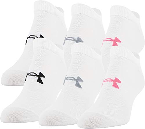 Under Armour Women's Essential 2.0 Lightweight No Show Socks, 6-Pairs , White/Cerise Assorted , Medium