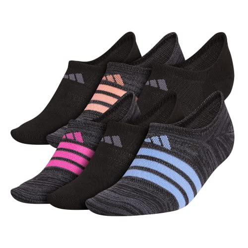adidas Womens Superlite (6-pair) Super No Show Sock, Black/Blue Fusion/Onix Grey, Medium US