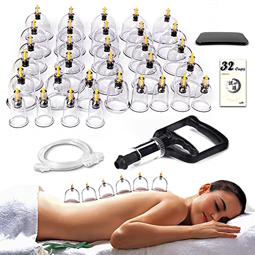 Cupping Therapy Set,32 Therapy Cups Cupping Set with Pump, Professional Chinese Acupoint Cupping Therapy Sets Hijama for Cupping Massage, Muscle&Joints