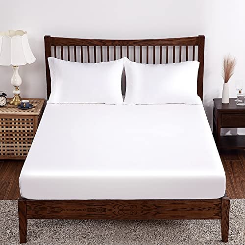 Shunjie.Home 100% Bamboo Fitted Sheet Queen Size, Bamboo Cooling Fitted Sheet Only, 400 Thread Count Fitted Sheet White,10"- 16" Deep Pocket, Super Soft, Bottom Sheet Comfortable1 PackQueenWhite