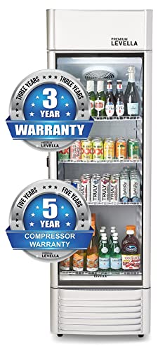 PremiumLevella PRF125DX Single Glass Door Merchandiser Refrigerator -Beverage Display Cooler-12.5 cu ft-Silver