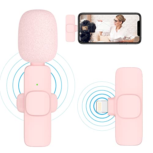 Pink Wireless Lavalier Microphone for iPhone - Plug Play Clip on Shirt Lapel Mini Mic for TikTok YouTube Facebook Live Stream Vlog Video Recording -No Need App/Bluetooth