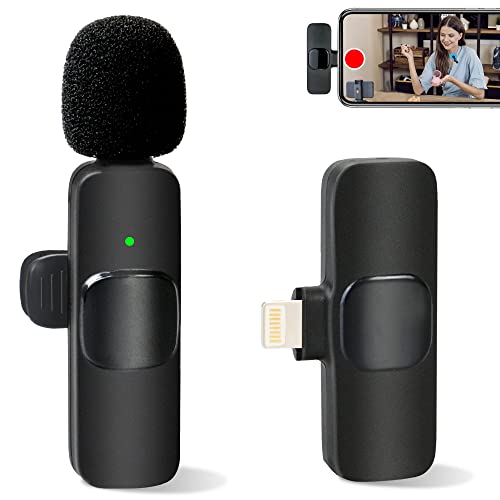 Wireless Lavalier Lapel Microphone for iPhone iPad Professional Wireless Clip Mic - Cordless Omnidirectional Condenser Recording Mic for Interview Video Podcast Vlog YouTube