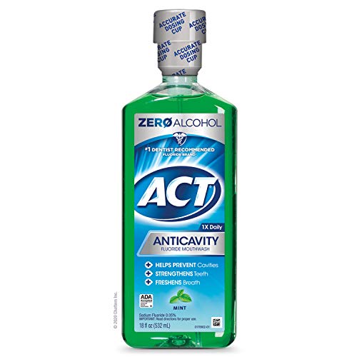 ACT Anticavity Zero Alcohol Fluoride Mouthwash 18 fl. oz., With Accurate Dosing Cup, Mint