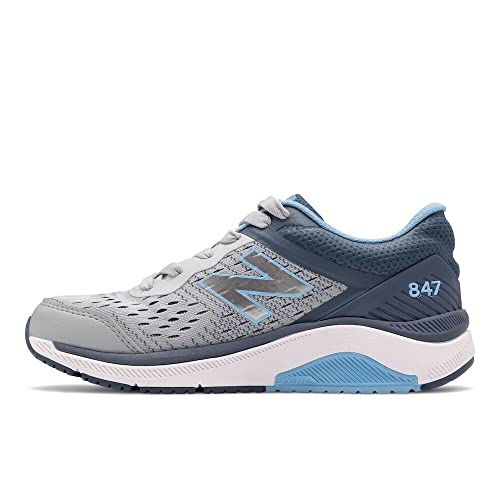 New Balance womens 847 V4 Walking Shoe, Light Aluminum/Vintage Indigo/Team Carolina, 9.5 Narrow US