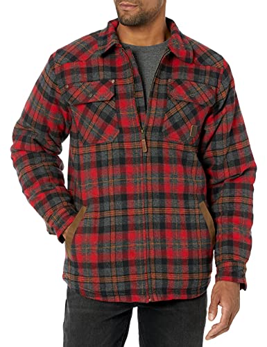 Legendary Whitetails Men's Standard Tough as Buck Berber Lined Flannel Shirt Jacket, Rugged Red Plaid, Small