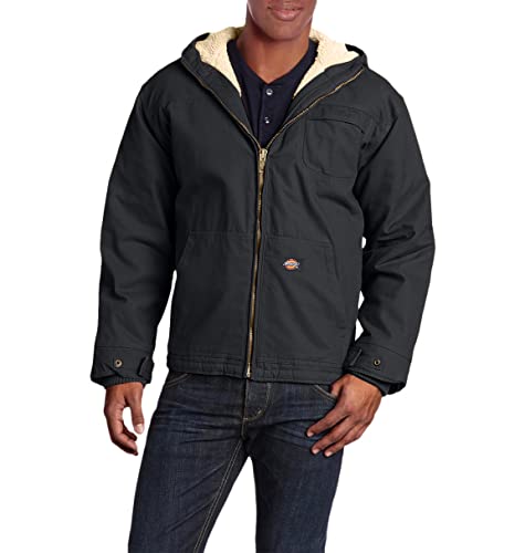 Dickies Men's Sanded Duck Sherpa Lined Hooded Jacket, Black, Medium