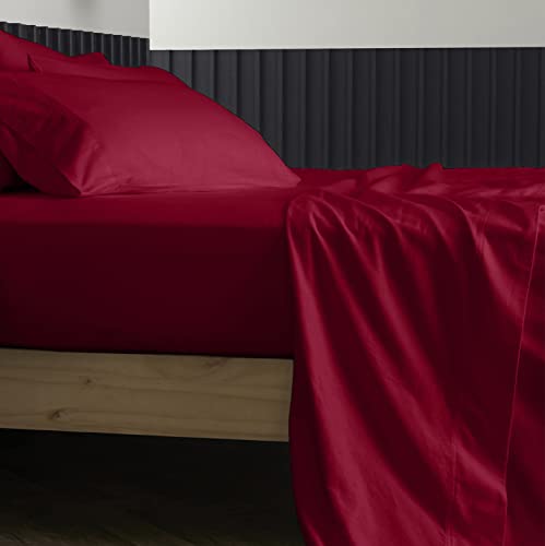 THREAD SPREAD Pure Egyptian Queen Size Cotton Bed Sheets Set (Queen, 1000 Thread Count) Burgundy Bed Linen Set - Bedding and Pillow Cases (4 Pc) - Sateen Sheets - 16" Queen Deep Pocket Sheets