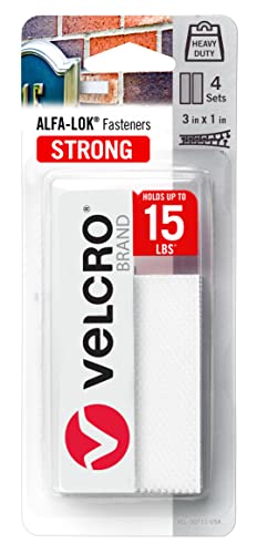 VELCRO Brand ALFA-LOK Snap Lock Technology Reclosable Fasteners | 4 Sets, 3 x 1 in Heavy Duty Strips with Adhesive | Super Strong Holding Power Indoors or Outdoors, White