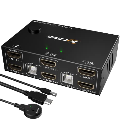 Dual Monitor KVM Switch HDMI 2 Port 4K@30Hz,MLEEDA USB HDMI Extended Display Switcher for 2 Computers Share 2 Monitors and 4 USB 2.0 Hub,Desktop Controller and USB HDMI Cables Included