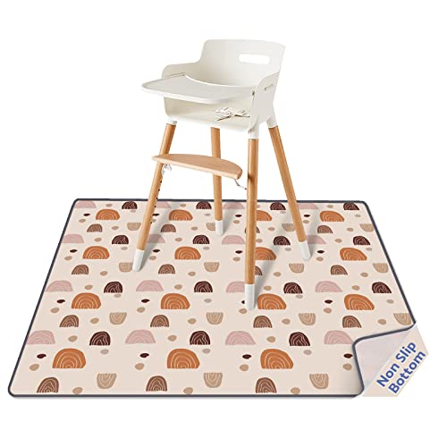 Baby Splat Mat for Under High Chair, 51 x 51 Inch Boho Splash Mat, Waterproof and Washable Spill Mat, Anti-Slip Floor Protector