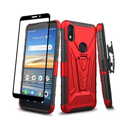 Case for Jitterbug Smart3 / Lively Smart3 Phone Case with Tempered Glass Screen Protector Hybrid Cover with Kickstand Belt Clip Holster for Jitterbug Smart 3 (2021) - Red