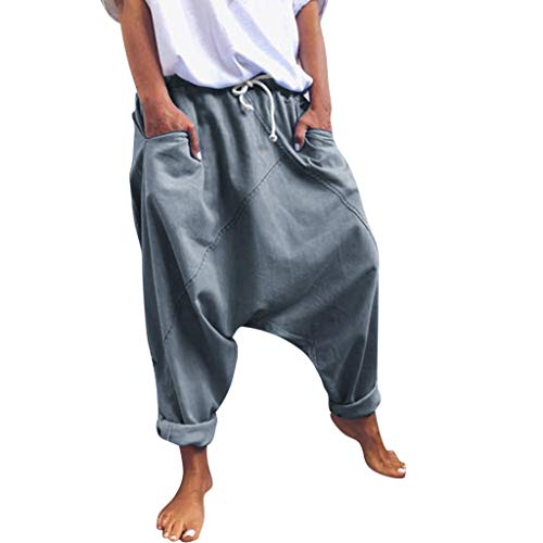 YOUYING Womens Baggy Harem Pant Drawstring Elastic Waist Drop Crotch Pant Lightweight Cotton Casual Wide Leg Beach Yoga Pants Grey