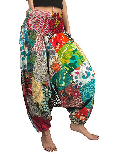 Tribe Azure 100% Cotton Harem Pants Colorful Summer Hippie Yoga Boho Casual Fashion Women (Large)
