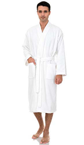 TowelSelections Turkish Terry Kimono Bathrobe - 100% Turkish Cotton, Terry Cloth Bath Robe for Women and Men, Made in Turkey (White, S/M)